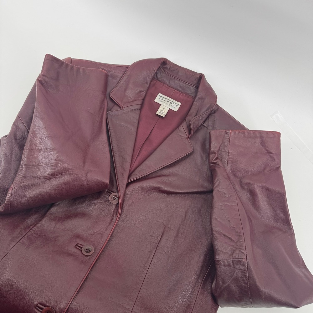 Talbots‎ Collection Burgundy Leather Blazer Jacket Women's Size 8 Button Front